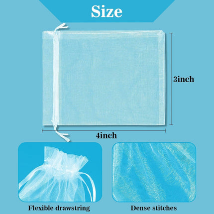 50 White Organza Bags 3''x4'' - Small Organza Sachet Jewelry Gift Favor Bags Drawstring Mesh Valentines Wedding Eid Mubarak Halloween Eve Christmas New Year Party Candy Fruit Wrap Bulk.