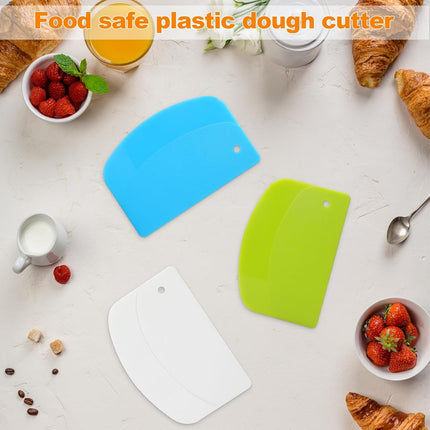 3 Pieces Food Dough Scraper, Plastic Multi - Purpose Kitchen Pastry Cutting Tool, Flexible Bowl Scraper with Curved Edge, Cake Baking Bench Scraper.