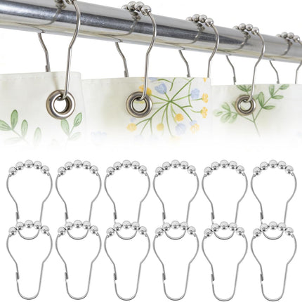 12 Shower Curtain Hooks, Suitable for Bathroom Shower rods for Rust-Proof Decorative Stainless Steel Shower Curtain Hooks, Silver.
