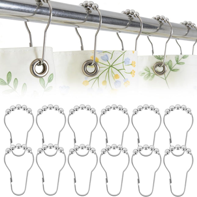 12 Shower Curtain Hooks, Suitable for Bathroom Shower rods for Rust-Proof Decorative Stainless Steel Shower Curtain Hooks, Silver.