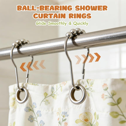 12 Shower Curtain Hooks, Suitable for Bathroom Shower rods for Rust-Proof Decorative Stainless Steel Shower Curtain Hooks, Silver.