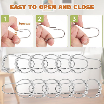 12 Shower Curtain Hooks, Suitable for Bathroom Shower rods for Rust-Proof Decorative Stainless Steel Shower Curtain Hooks, Silver.