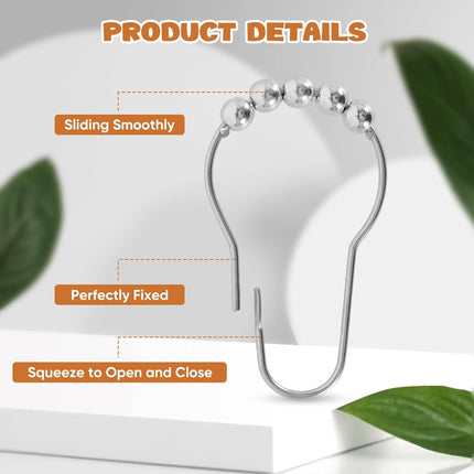 12 Shower Curtain Hooks, Suitable for Bathroom Shower rods for Rust-Proof Decorative Stainless Steel Shower Curtain Hooks, Silver.