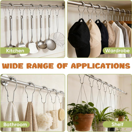 12 Shower Curtain Hooks, Suitable for Bathroom Shower rods for Rust-Proof Decorative Stainless Steel Shower Curtain Hooks, Silver.