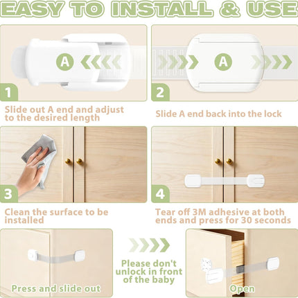8-pack Child Safety Cabinet Locks, Child-proof Cabinet Locks with 3M Adhesive, No Drilling Required, Multipurpose Baby-proof Cabinet Locks For Drawers, Fridge, Cabinets, Toilet Seat and More.
