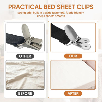 Bed Sheet Holder Straps, 2Pcs Elastic Adjustable Bed Sheet Grippers,Fitted Sheet Holder Keep Sheets in Place, Enhance Sleep Experience, Black.