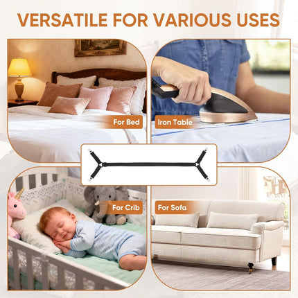 Bed Sheet Holder Straps, 2Pcs Elastic Adjustable Bed Sheet Grippers,Fitted Sheet Holder Keep Sheets in Place, Enhance Sleep Experience, Black.