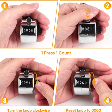 l Handheld Tally Counter, Clicker Counter with 4 Digit Display, Hand Mechanical Counter for Counting, Golf, Baseball, Knitting, Coaching, Fishing and Laps.