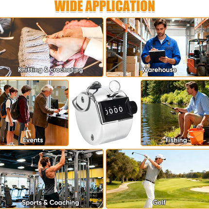 l Handheld Tally Counter, Clicker Counter with 4 Digit Display, Hand Mechanical Counter for Counting, Golf, Baseball, Knitting, Coaching, Fishing and Laps.