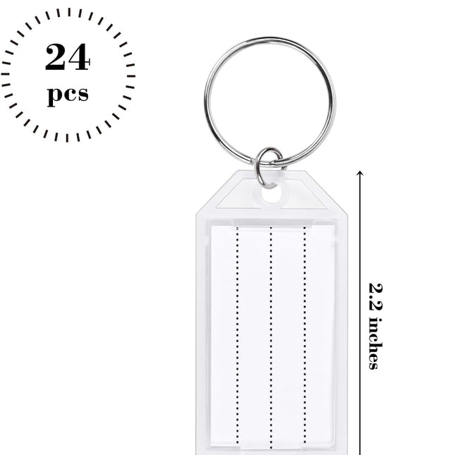 24 PCS Tough Key Tags with Labels, Key Chain Tags with Transparent Covers & Split Rings for Luggage, Office, Travel, Gifts, Item Identification, Organization, DIY, Personalization.