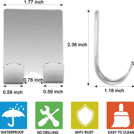 Razor Holder Shaver Hook Hanger Stand(2 Pack)Self Adhesive Stainless Steel Heavy Duty Utility Storage Hook,Shower Hook for Razor,Bathroom Kitchen Organizer for Plug Robe Towel Loofah Bathrobe Coat.