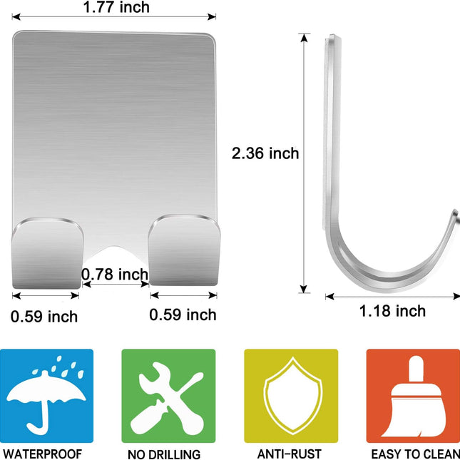 Razor Holder Shaver Hook Hanger Stand(2 Pack)Self Adhesive Stainless Steel Heavy Duty Utility Storage Hook,Shower Hook for Razor,Bathroom Kitchen Organizer for Plug Robe Towel Loofah Bathrobe Coat.