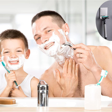 Razor Holder Shaver Hook Hanger Stand(2 Pack)Self Adhesive Stainless Steel Heavy Duty Utility Storage Hook,Shower Hook for Razor,Bathroom Kitchen Organizer for Plug Robe Towel Loofah Bathrobe Coat.