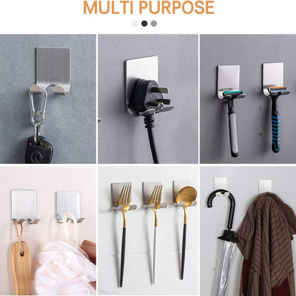 Razor Holder Shaver Hook Hanger Stand(2 Pack)Self Adhesive Stainless Steel Heavy Duty Utility Storage Hook,Shower Hook for Razor,Bathroom Kitchen Organizer for Plug Robe Towel Loofah Bathrobe Coat.