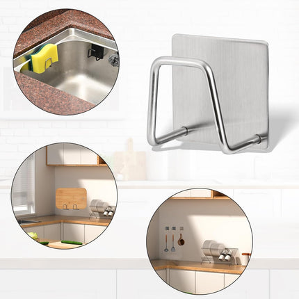 2-Pack Stainless Steel Sponge Holder for Kitchen Sink - Rustproof Brushed SUS304 Sponge Caddy Organizer, Wall/Surface Mount, Drainage Design, Clutter-Free Storage.