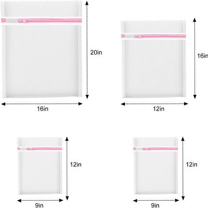 4Pcs Mesh Laundry Bags, Lingerie Bags for Washing Delicates,Mesh Wash Bags for Toy Storage & Cleaning, Travel Storage Organizer Bag, Dorm Room Essentials (1 Large, 1 Medium, 2 Small) (Fine Net).