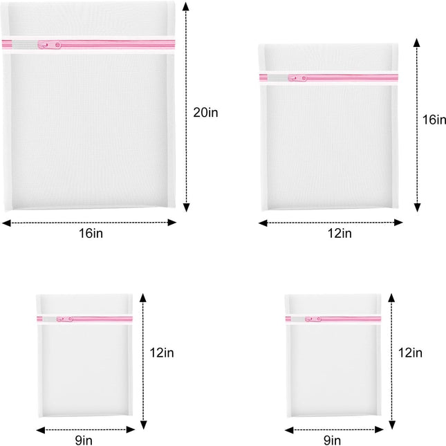 4Pcs Mesh Laundry Bags, Lingerie Bags for Washing Delicates,Mesh Wash Bags for Toy Storage & Cleaning, Travel Storage Organizer Bag, Dorm Room Essentials (1 Large, 1 Medium, 2 Small) (Fine Net).
