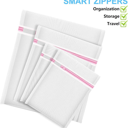 4Pcs Mesh Laundry Bags, Lingerie Bags for Washing Delicates,Mesh Wash Bags for Toy Storage & Cleaning, Travel Storage Organizer Bag, Dorm Room Essentials (1 Large, 1 Medium, 2 Small) (Fine Net).
