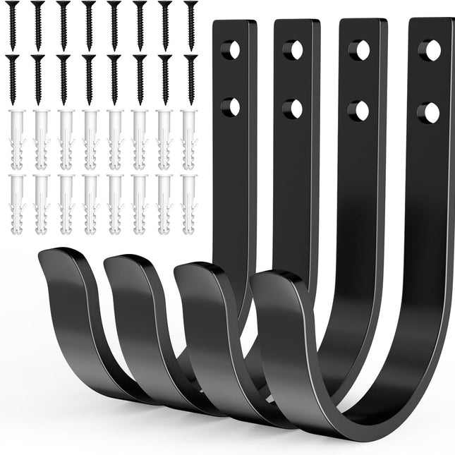 Wall Hooks 4 Pack, 22LB Load-Bearing Black l Heavy Duty Hooks with Expansion Nails - Wall Mounted Coat Rack, Key Holder, Towel Hanger for Bathroom, Kitchen, Outdoor - Decorative Hooks.