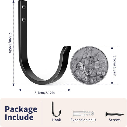 Wall Hooks 4 Pack, 22LB Load-Bearing Black l Heavy Duty Hooks with Expansion Nails - Wall Mounted Coat Rack, Key Holder, Towel Hanger for Bathroom, Kitchen, Outdoor - Decorative Hooks.