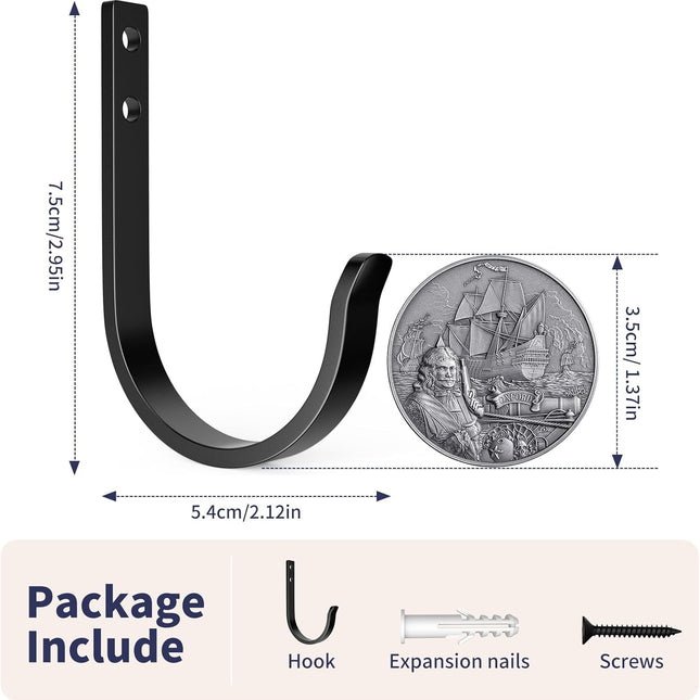 Wall Hooks 4 Pack, 22LB Load-Bearing Black l Heavy Duty Hooks with Expansion Nails - Wall Mounted Coat Rack, Key Holder, Towel Hanger for Bathroom, Kitchen, Outdoor - Decorative Hooks.