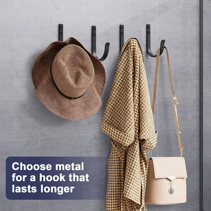 Wall Hooks 4 Pack, 22LB Load-Bearing Black l Heavy Duty Hooks with Expansion Nails - Wall Mounted Coat Rack, Key Holder, Towel Hanger for Bathroom, Kitchen, Outdoor - Decorative Hooks.