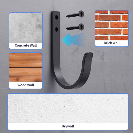 Wall Hooks 4 Pack, 22LB Load-Bearing Black l Heavy Duty Hooks with Expansion Nails - Wall Mounted Coat Rack, Key Holder, Towel Hanger for Bathroom, Kitchen, Outdoor - Decorative Hooks.