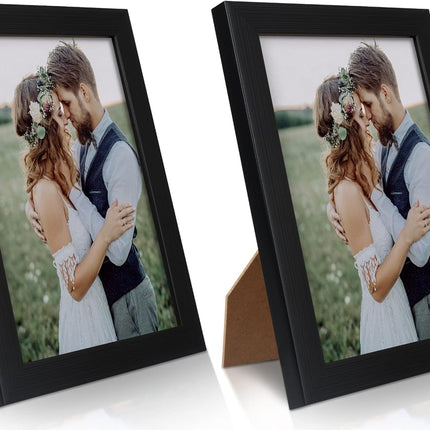 2 Pack 5x7 Picture Frame, Black Picture Frame for Wall and Tabletop Display, Resistant Plastic Photo with Clear Plexiglass for Vertical or Horizontal Display.