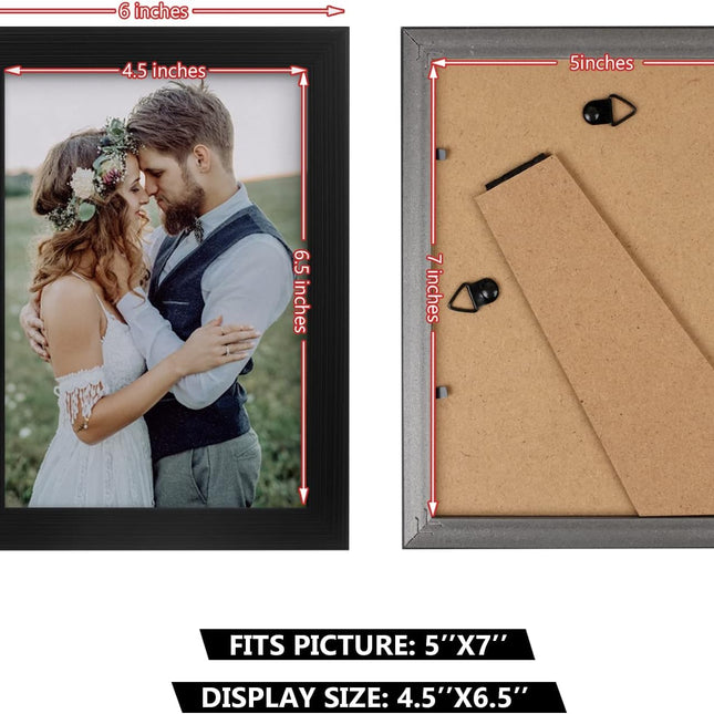 2 Pack 5x7 Picture Frame, Black Picture Frame for Wall and Tabletop Display, Resistant Plastic Photo with Clear Plexiglass for Vertical or Horizontal Display.