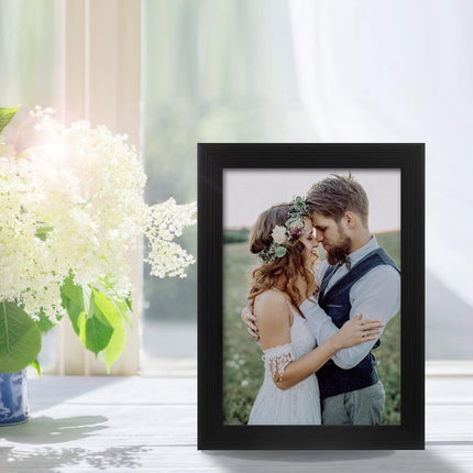 2 Pack 5x7 Picture Frame, Black Picture Frame for Wall and Tabletop Display, Resistant Plastic Photo with Clear Plexiglass for Vertical or Horizontal Display.