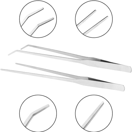 2PCS Long Aquarium Tweezers - 10.6" Straight and Curved Tweezers, Stainless Steel Reptile Feeding tongs, Terrarium Aquascape Tools Feeder for Lizards, Bearded Dragon Snake Tank Accessories.