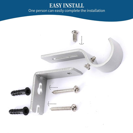 Heavy Duty Adjustable Curtain Rod Brackets Rod Holders for 1 Inch Rod, Silver Color, (Set of 2).