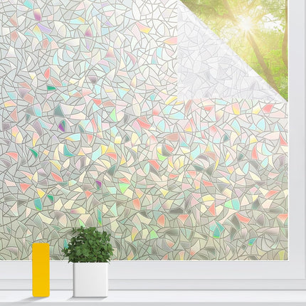 Rainbow Window Privacy Film Non-Adhesive Sun Blocking Reusable and Removable Glass Film Door Coverings for Bathroom, Home, Office, 17.5 x 78.7 Inch.