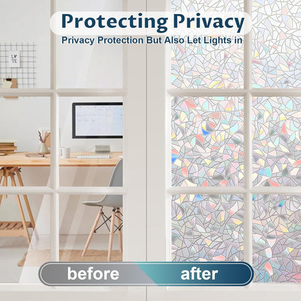 Rainbow Window Privacy Film Non-Adhesive Sun Blocking Reusable and Removable Glass Film Door Coverings for Bathroom, Home, Office, 17.5 x 78.7 Inch.
