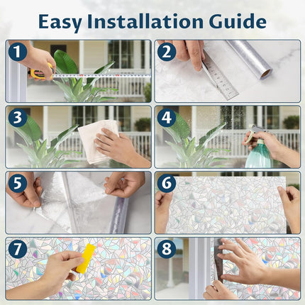 Rainbow Window Privacy Film Non-Adhesive Sun Blocking Reusable and Removable Glass Film Door Coverings for Bathroom, Home, Office, 17.5 x 78.7 Inch.