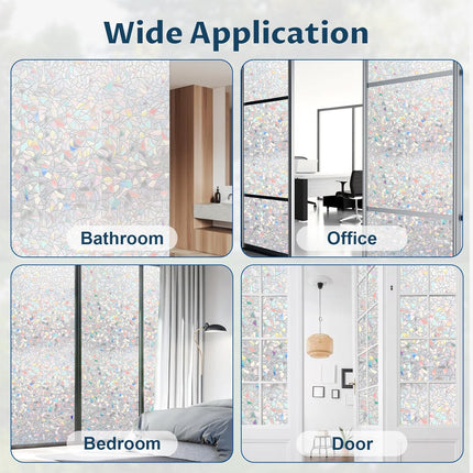 Rainbow Window Privacy Film Non-Adhesive Sun Blocking Reusable and Removable Glass Film Door Coverings for Bathroom, Home, Office, 17.5 x 78.7 Inch.