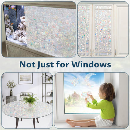 Rainbow Window Privacy Film Non-Adhesive Sun Blocking Reusable and Removable Glass Film Door Coverings for Bathroom, Home, Office, 17.5 x 78.7 Inch.