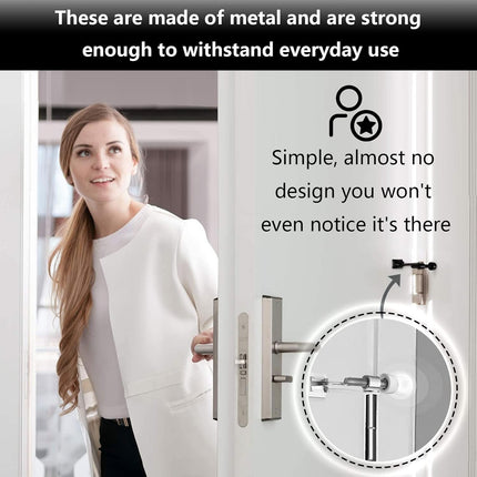 Hinge Pin Door Stopper, 2 Pcs Heavy Duty Hinge Pin Stopper, Adjustable Door Stopper with White Rubber Bumper Tips, Striking Wall Dents from Door Knobs, Silver.
