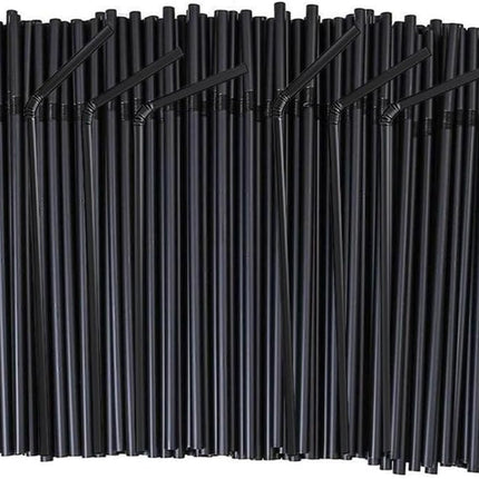Flexible Plastic Straws Bendable for Drinking, Diameter 5 MM Length 21 CM (8.27 Inches), 100 PCS, Black, Standard Length.