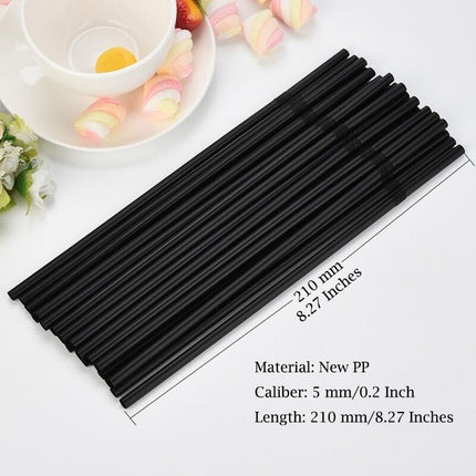 Flexible Plastic Straws Bendable for Drinking, Diameter 5 MM Length 21 CM (8.27 Inches), 100 PCS, Black, Standard Length.