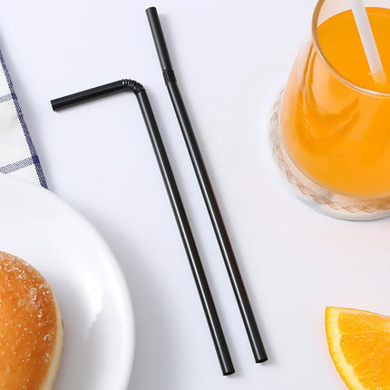 Flexible Plastic Straws Bendable for Drinking, Diameter 5 MM Length 21 CM (8.27 Inches), 100 PCS, Black, Standard Length.
