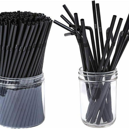 Flexible Plastic Straws Bendable for Drinking, Diameter 5 MM Length 21 CM (8.27 Inches), 100 PCS, Black, Standard Length.