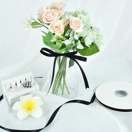 3/8 Inch x 100yds Black Satin Ribbon Thin Solid Fabric Ribbons Roll for Gift Wrapping Invitation Floral Hair Balloons Craft Sewing Party Wedding Halloween Decoration Valentine's Day Bouquet.