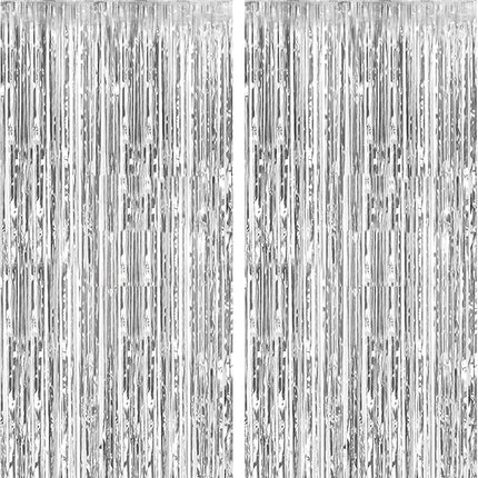 2 Pack Foil Curtain Backdrop Silver Metallic Tinsel Foil Fringe Curtains Photo Booth Props for Birthday Wedding Engagement Baby Shower Bachelorette Christmas Holiday Celebration Party Decorations.