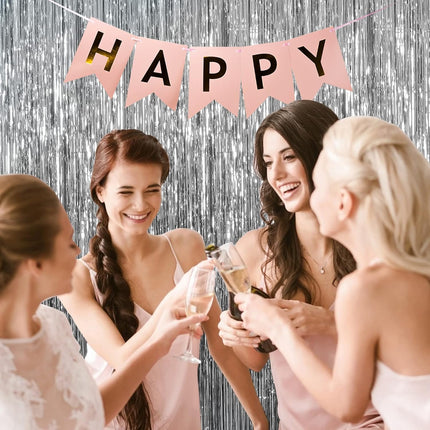 2 Pack Foil Curtain Backdrop Silver Metallic Tinsel Foil Fringe Curtains Photo Booth Props for Birthday Wedding Engagement Baby Shower Bachelorette Christmas Holiday Celebration Party Decorations.