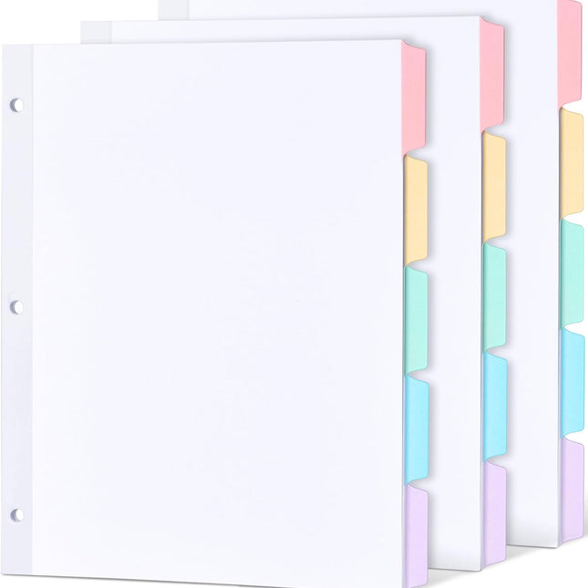 Blank Writable Binder Dividers, 1/5 Cut Tabs, 3 Hole Punch Dividers with Reinforced Edge, Binder Dividers with Multicolor Tabs, Letter Size, 3 Sets, 15 Dividers