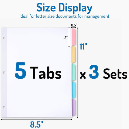 Blank Writable Binder Dividers, 1/5 Cut Tabs, 3 Hole Punch Dividers with Reinforced Edge, Binder Dividers with Multicolor Tabs, Letter Size, 3 Sets, 15 Dividers.