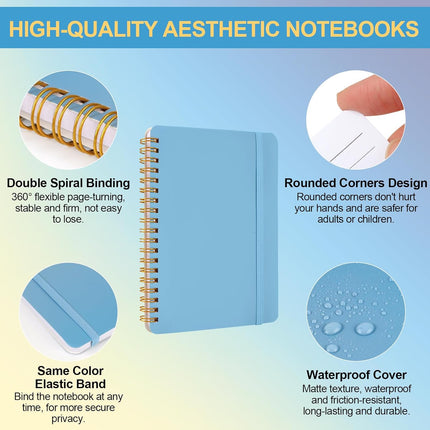 3 PCS Small Spiral Notebook 5x7, Notebooks for Note Taking, Blue Color Scheme Spiral Journal Notebook, Work Notebook Small Notebooks 5x7 with Strap, Cute Notebooks for Women 70 Sheets/Note Books.