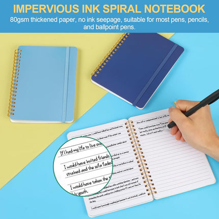 3 PCS Small Spiral Notebook 5x7, Notebooks for Note Taking, Blue Color Scheme Spiral Journal Notebook, Work Notebook Small Notebooks 5x7 with Strap, Cute Notebooks for Women 70 Sheets/Note Books.