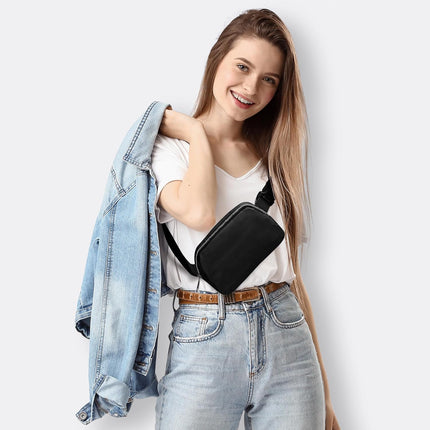 Mini Black Fanny Pack for Women & Men,Valentines Day Gifts for Girls Teens Kids Daughter Sister Her,Trendy Stuff Crossbody Bags Cute Everywhere Belt Bags.(Black).